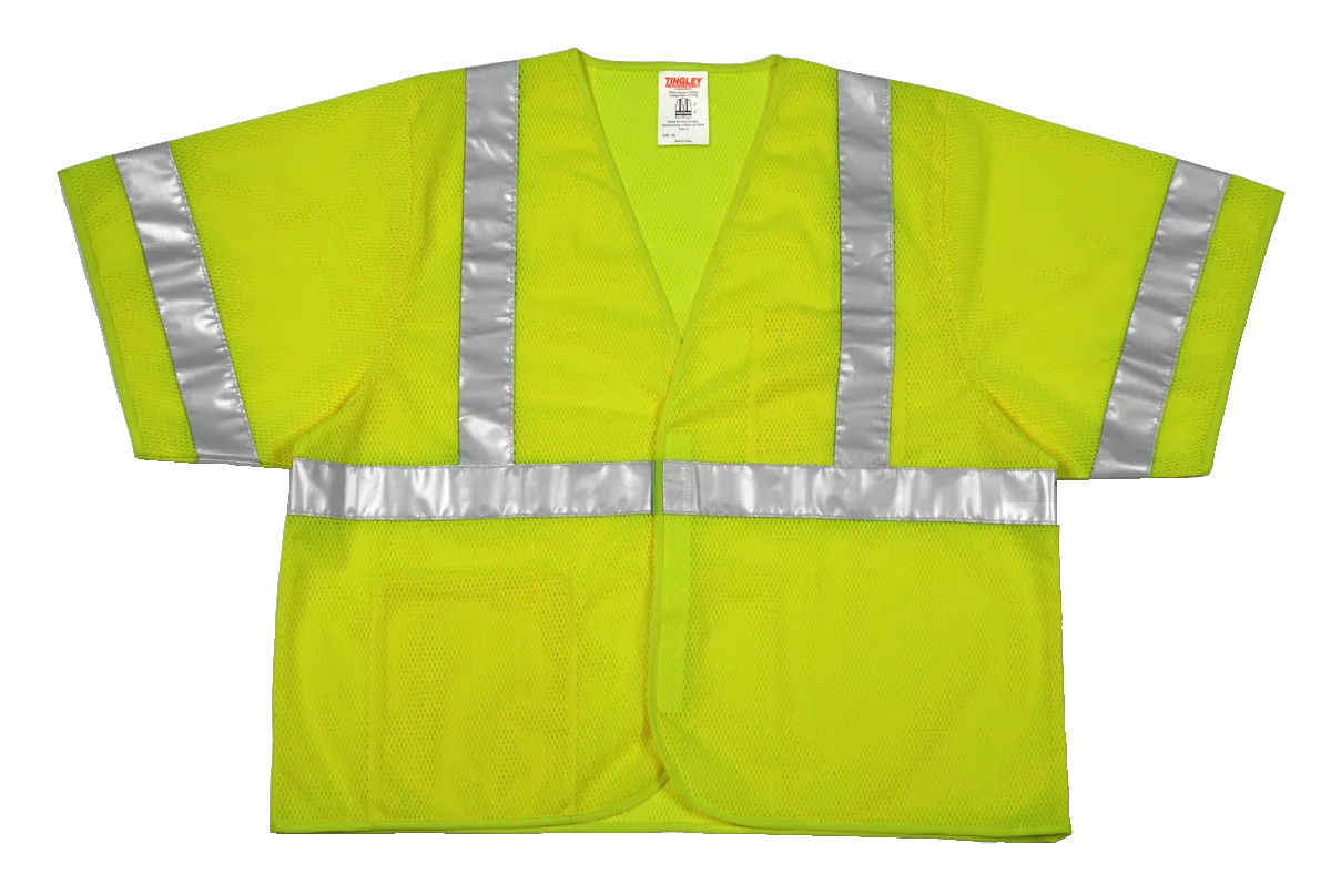 Type R Class 3 Vest - Fluorescent Yellow-Green - Polyester Mesh - Hook & Loop Closure - 2 Interior Pockets - Silver Reflective Tape