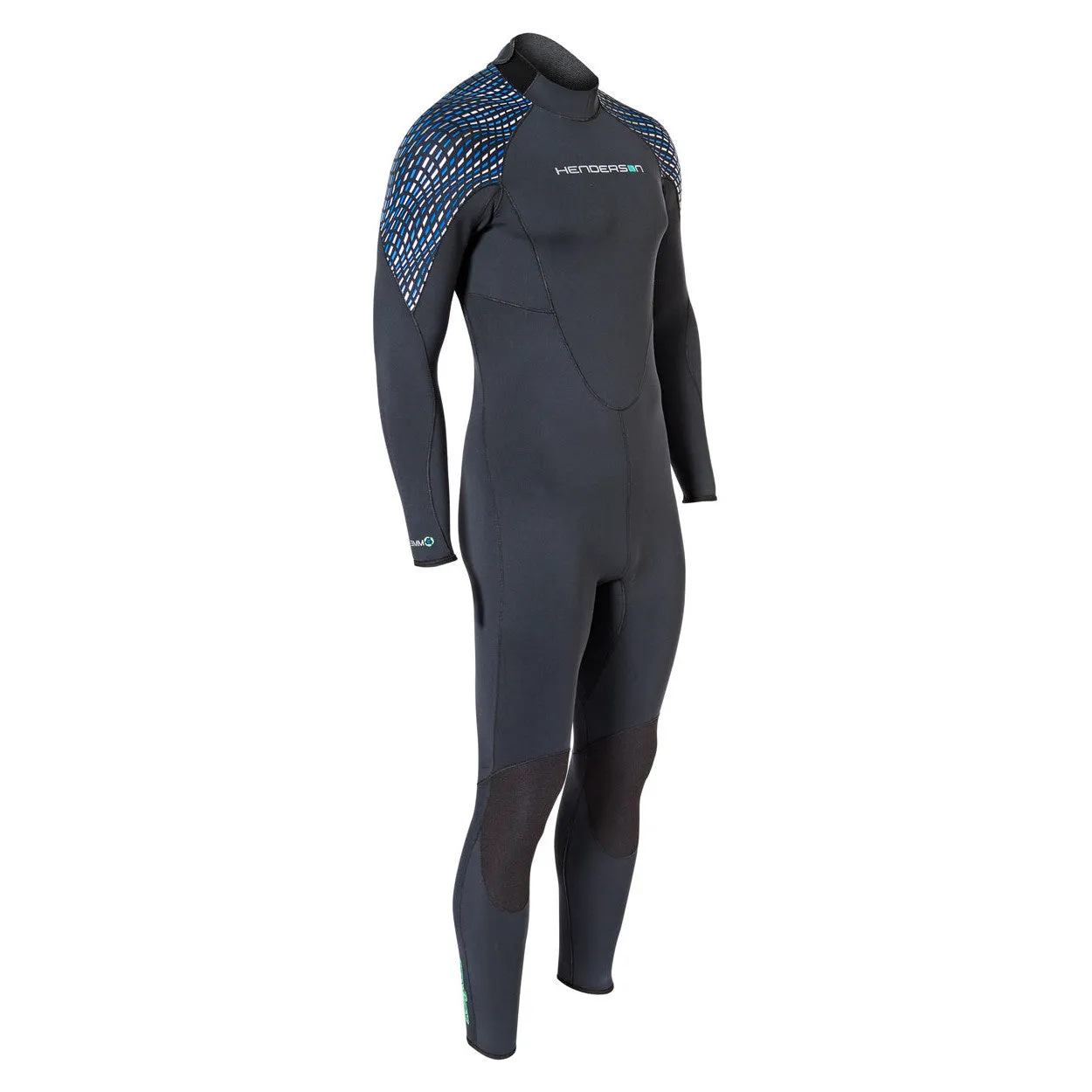 Used Henderson Mens 5mm Greenprene Back Zip Full Wetsuit-Black/Blue/Silver-ML