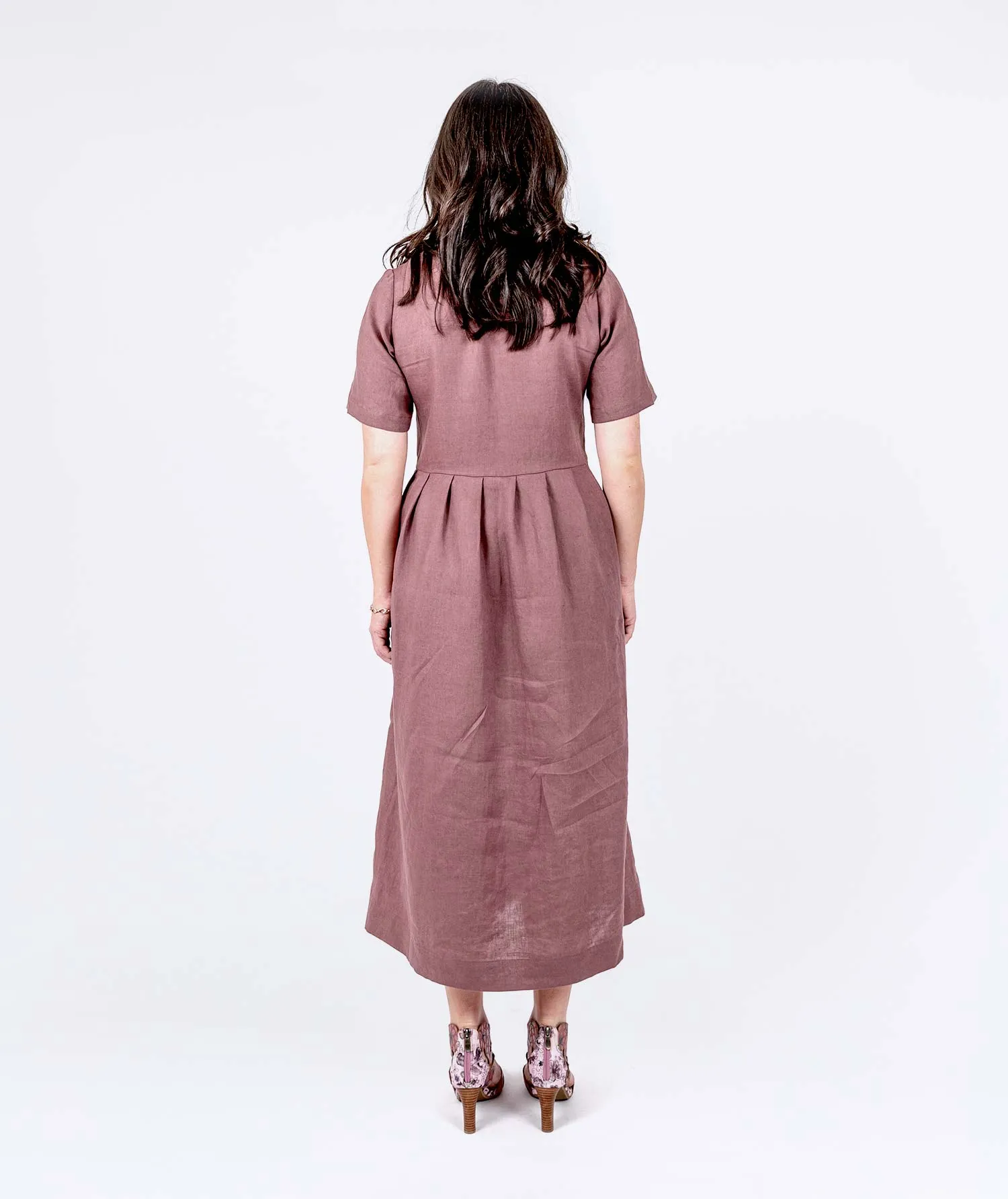 V-neck Linen Dress - Maple