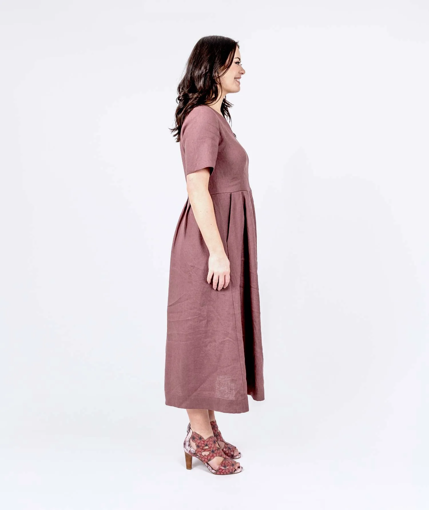 V-neck Linen Dress - Maple