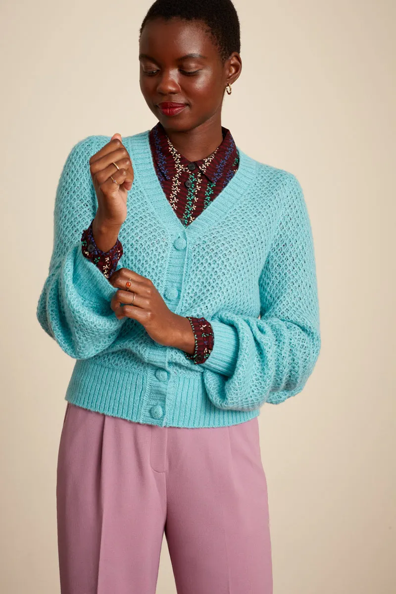 Vest met lange pofmouw | King Louie cardi V farfalle azure green