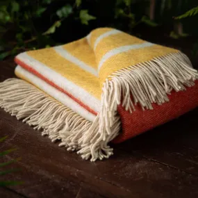 Vibrant Burnt Orange and Mustard Large Merino Lambswool Throw