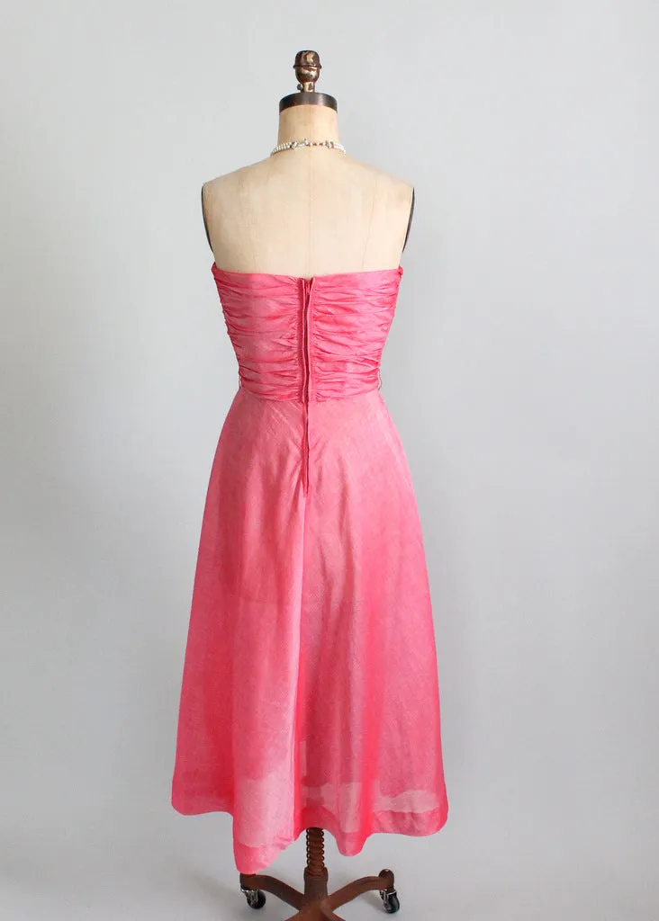 Vintage 1940s Pink Strapless Party Dress and Shawl