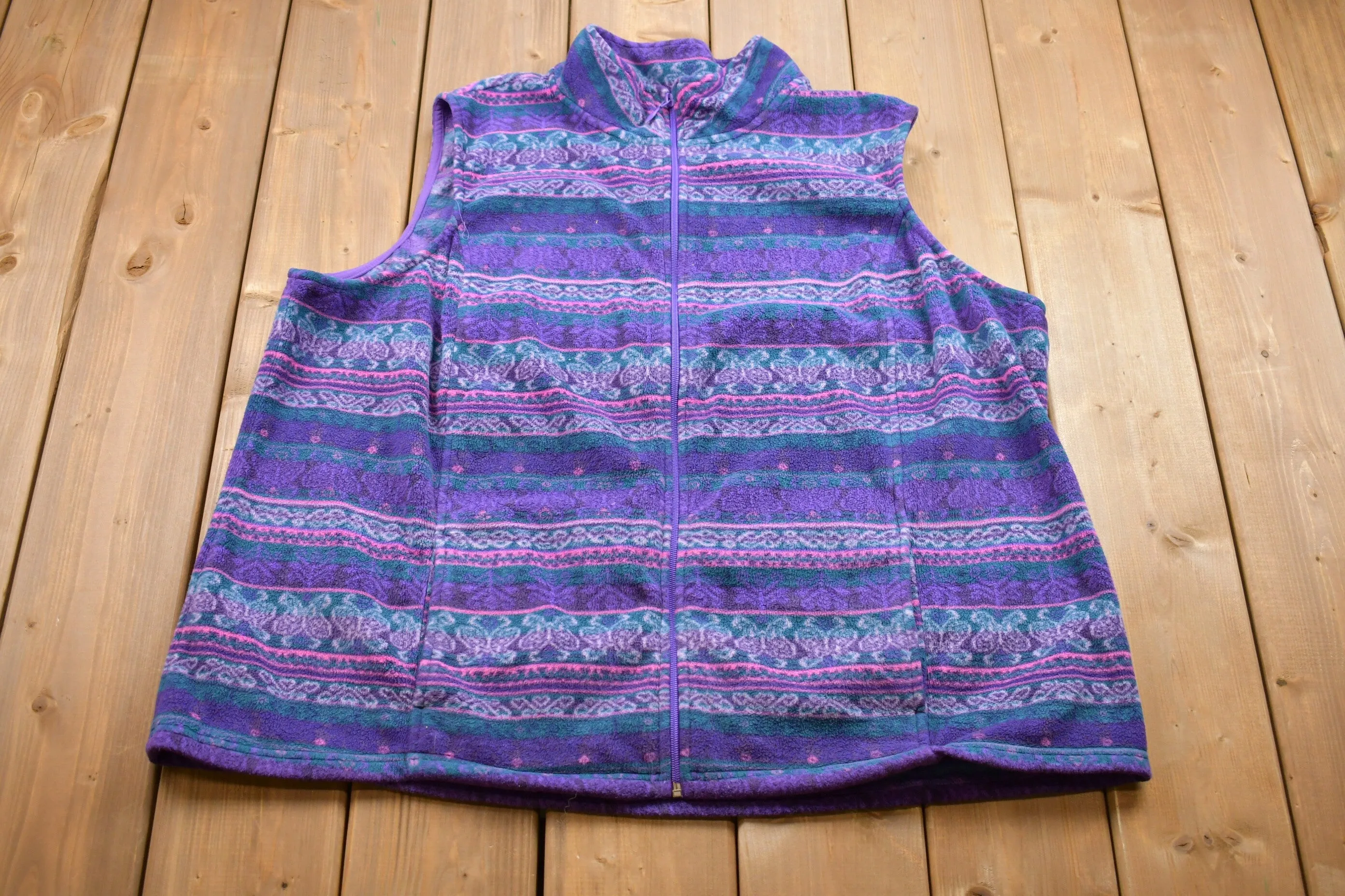 Vintage 1990s Full Zip Aztec Fleece Sweater Vest