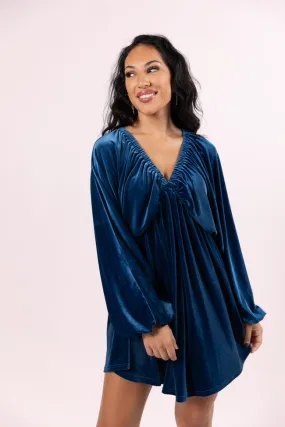 Warmest Wishes Blue Babydoll Cut Velvet Mini Dress FINAL SALE