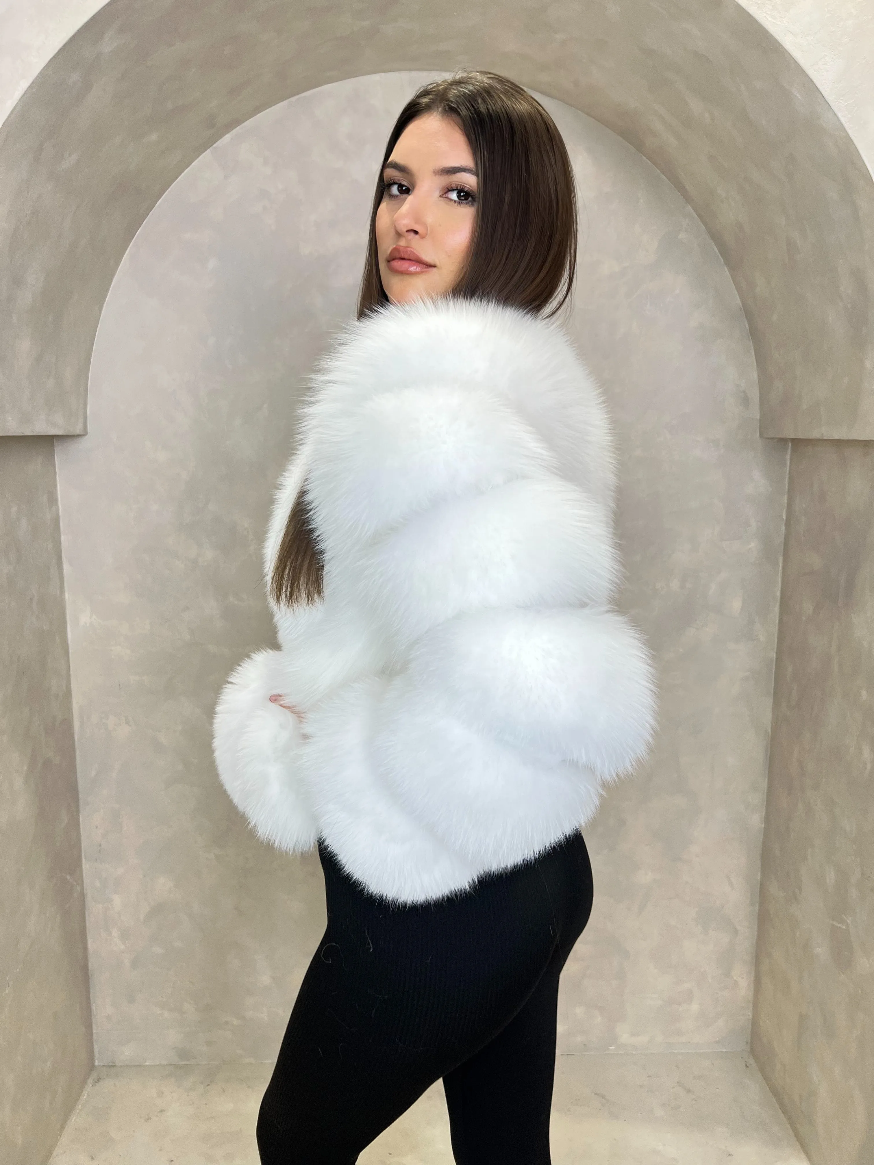 White Luxury Fur Vertical Pelt Coat