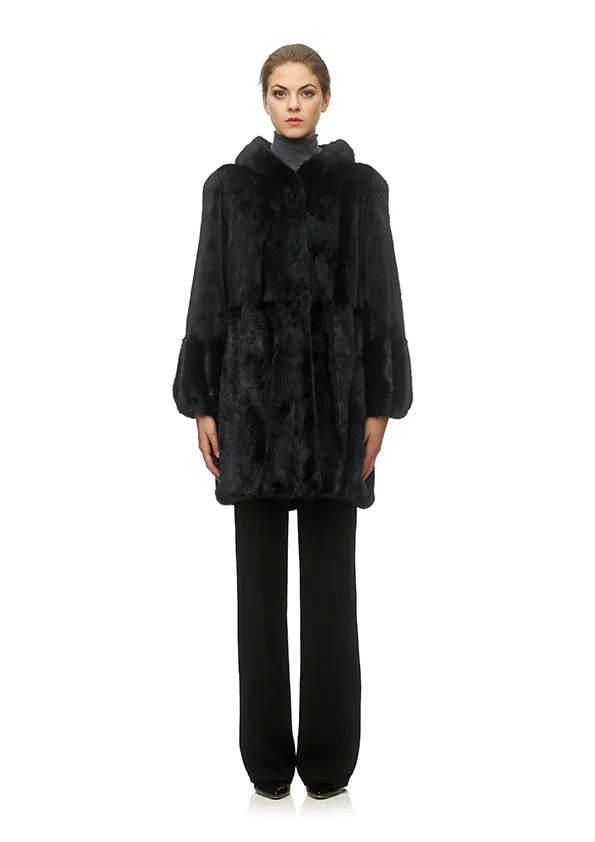 Women's Mink Hooded Coat Black