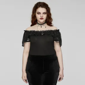 Women's Plus Size Gothic Off-the-shoulder Ruffled Lace Splice Top