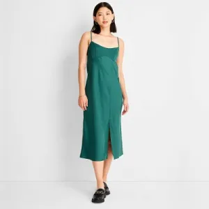 Women's Slip Tank Dress - A New Day Teal Green S