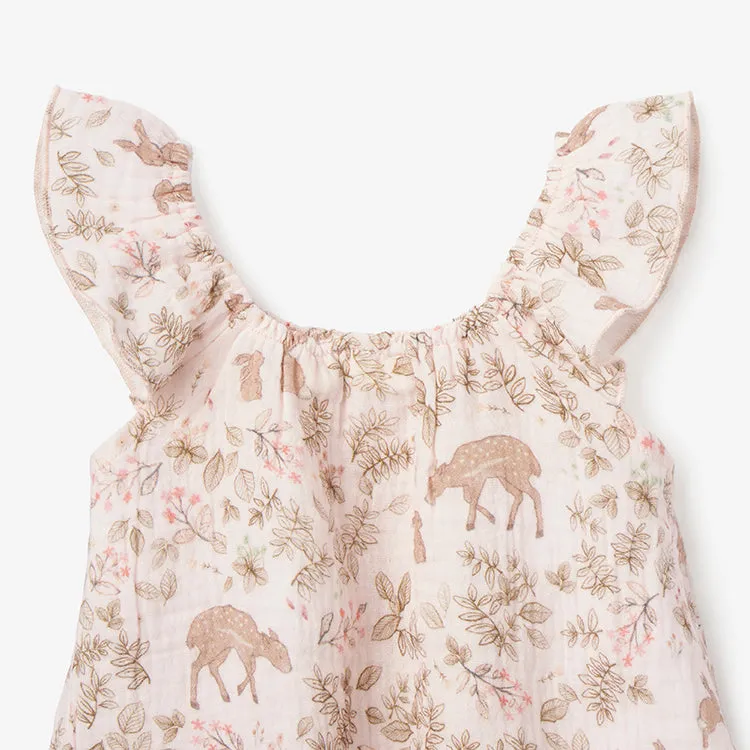 Woodland Print Organic Muslin Flutter Sleeve Dress & Bloomer Set