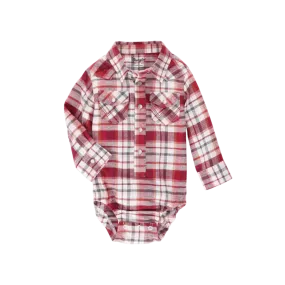 Wrangler Baby Boy's  Red Plaid  Long Sleeve  Western Snap Bodysuit