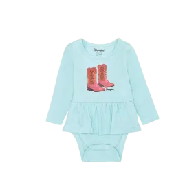 Wrangler Kid's Newborn 24 Months Long Sleeve Yee Haw Skirted Light Blue Bodysuit