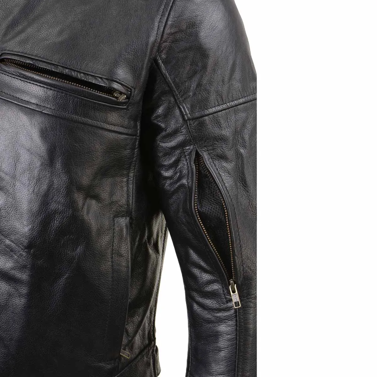 Xelement XSPR105 Men's 'The Racer' Black Leather Armored and Vented Motorcycle Biker Rider Racing Jacket