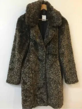 Yest Size 8 Brown/black NWOT Faux Fur Animal Print Knee Length Coat