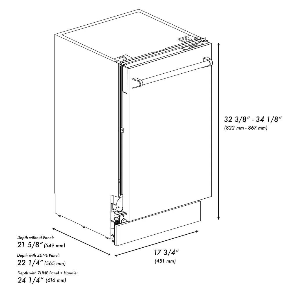 ZLINE 18 in. Tallac Series 3rd Rack Top Control Dishwasher with Unfinished Wood Panel, 51dBa (DWV-UF-18)